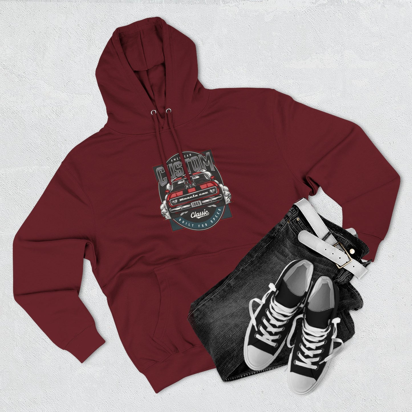 Retro Red Camaro Hoodie — Vintage Muscle Car Graphic Pullover