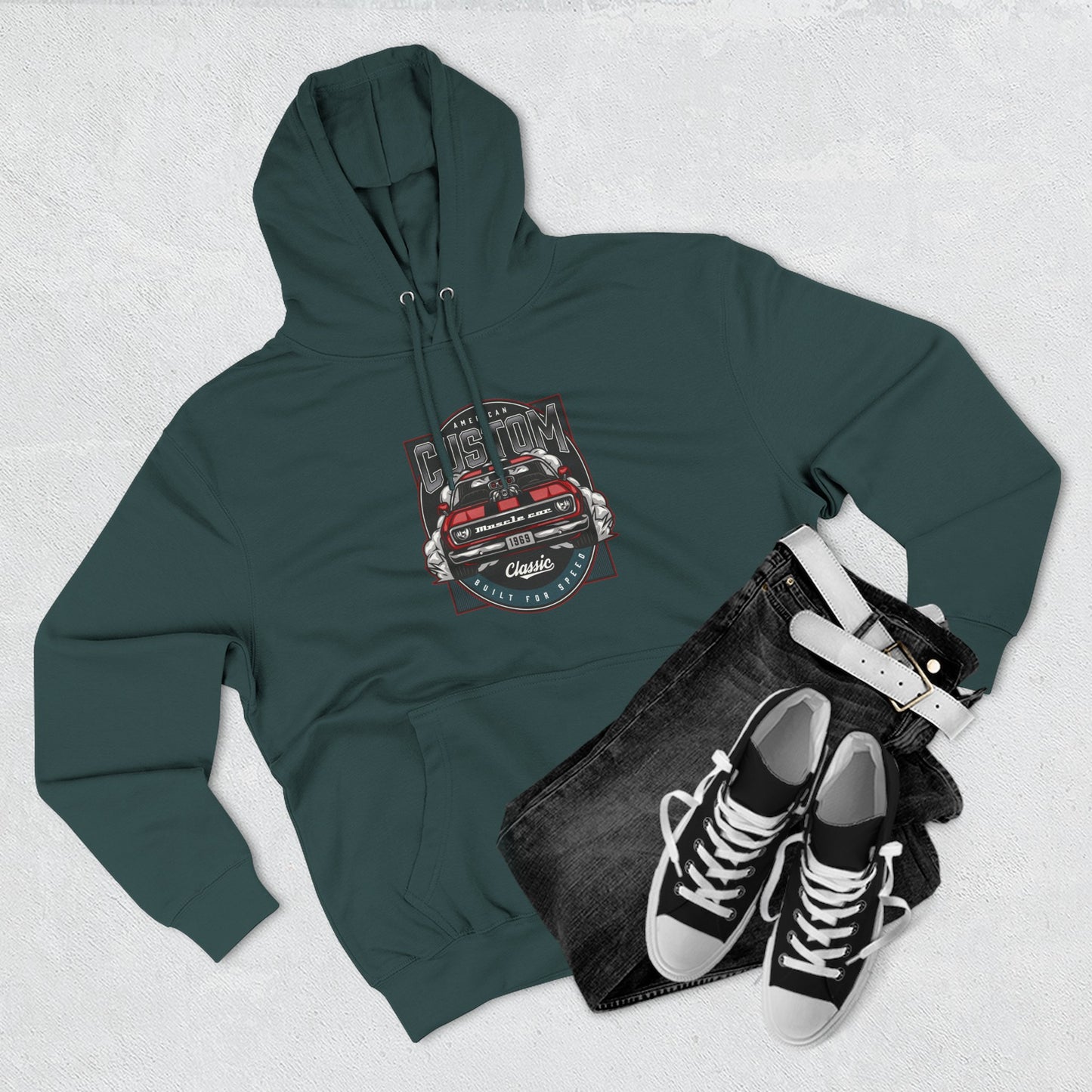 Retro Red Camaro Hoodie — Vintage Muscle Car Graphic Pullover