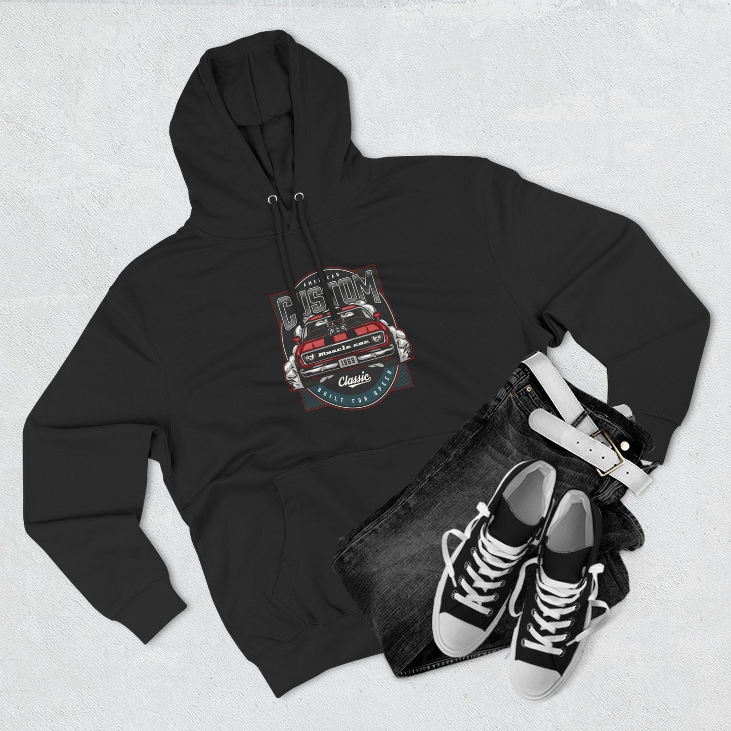 Retro Red Camaro Hoodie — Vintage Muscle Car Graphic Pullover