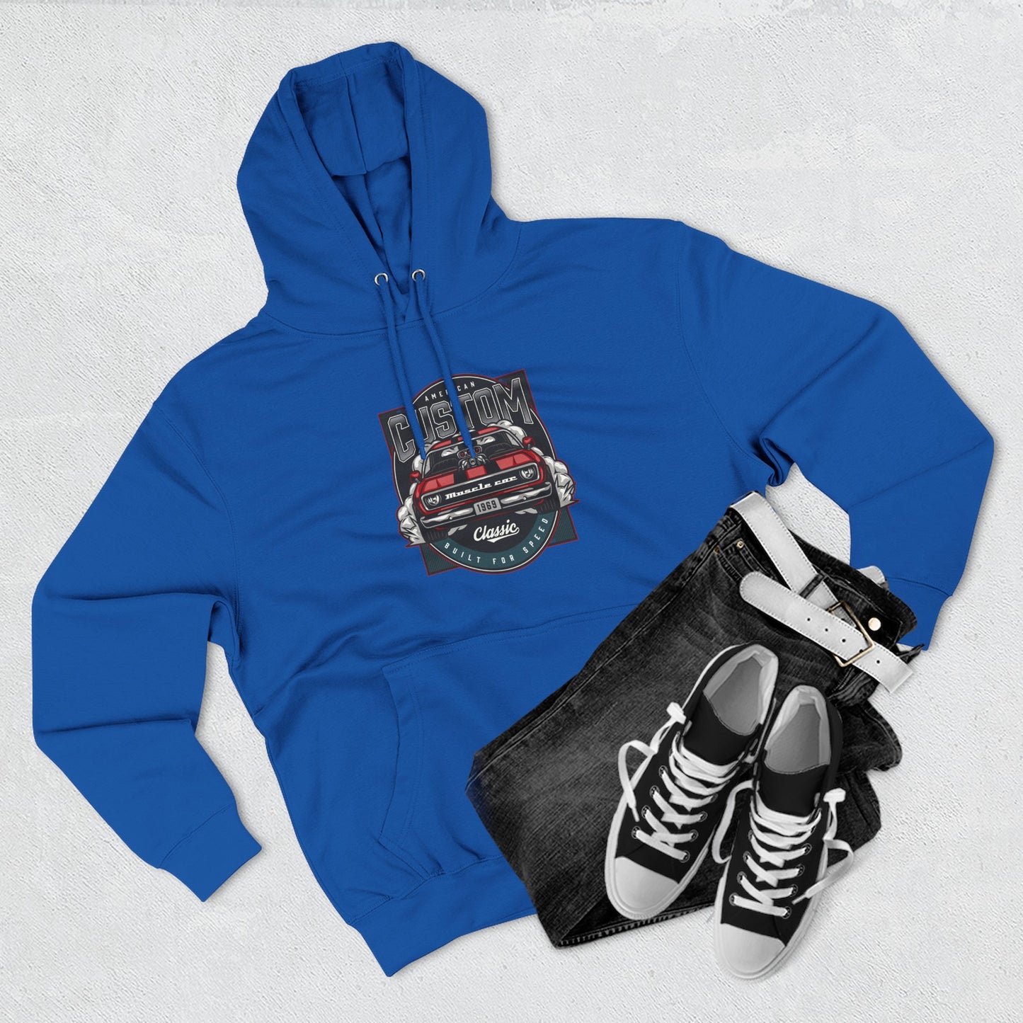 Retro Red Camaro Hoodie — Vintage Muscle Car Graphic Pullover