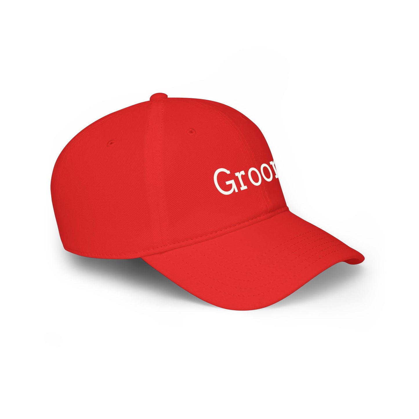 Groom Baseball Cap — Embroidered Red Low Profile Wedding Hat