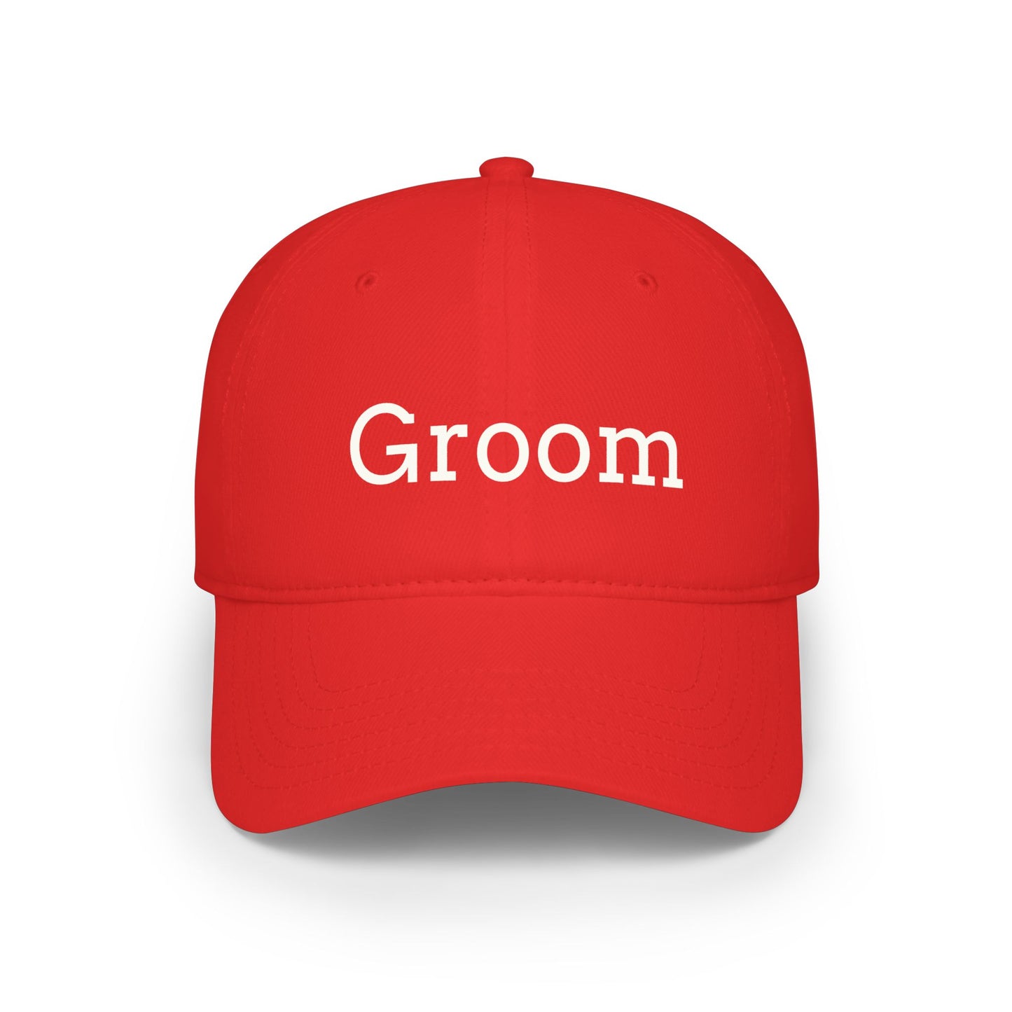 Groom Baseball Cap — Embroidered Red Low Profile Wedding Hat