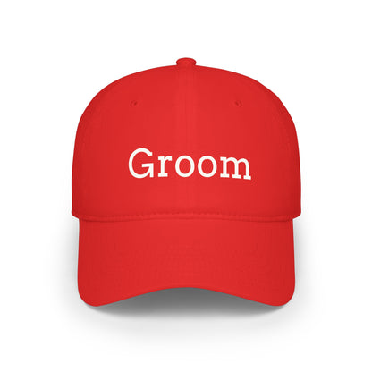 Groom Baseball Cap — Embroidered Red Low Profile Wedding Hat