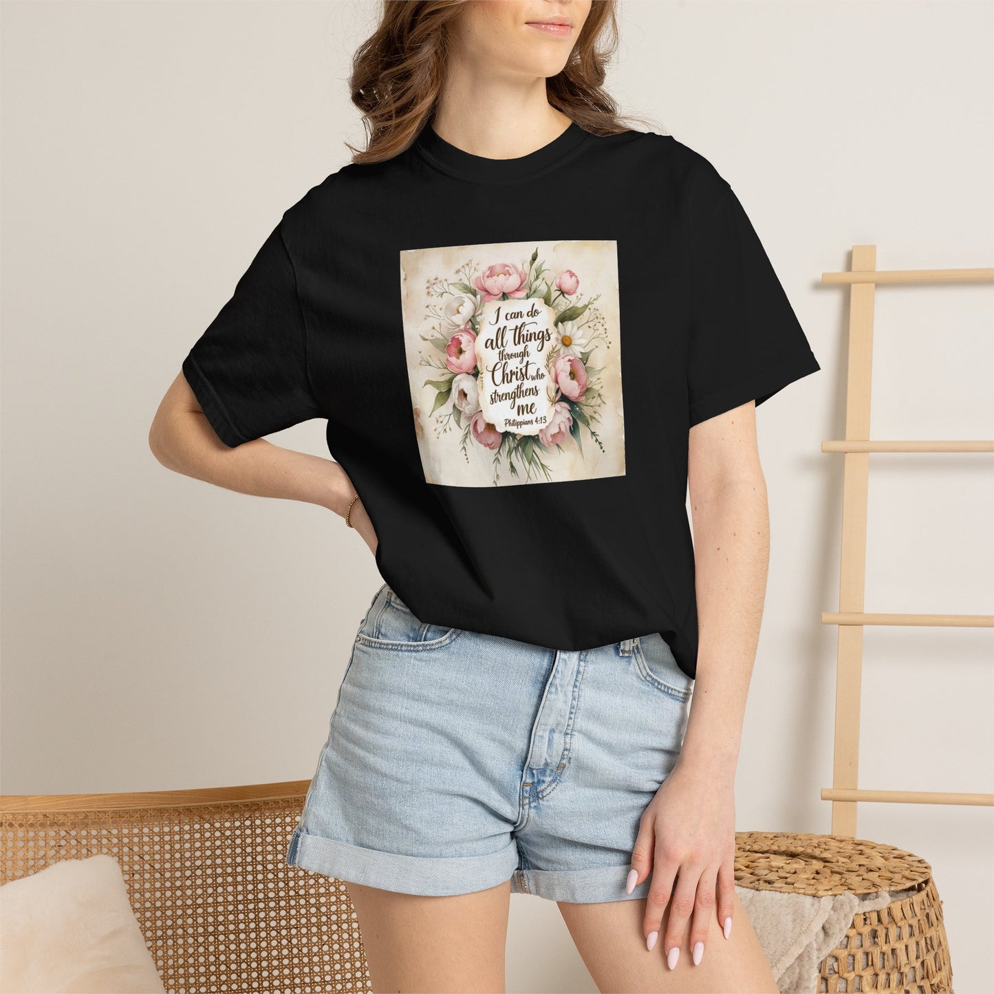Floral Script Tee — "I am the daughter of a King" Christian Inspirational T‑Shirt