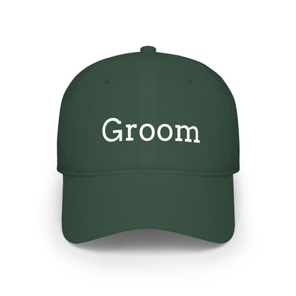 Groom Baseball Cap — Embroidered Red Low Profile Wedding Hat