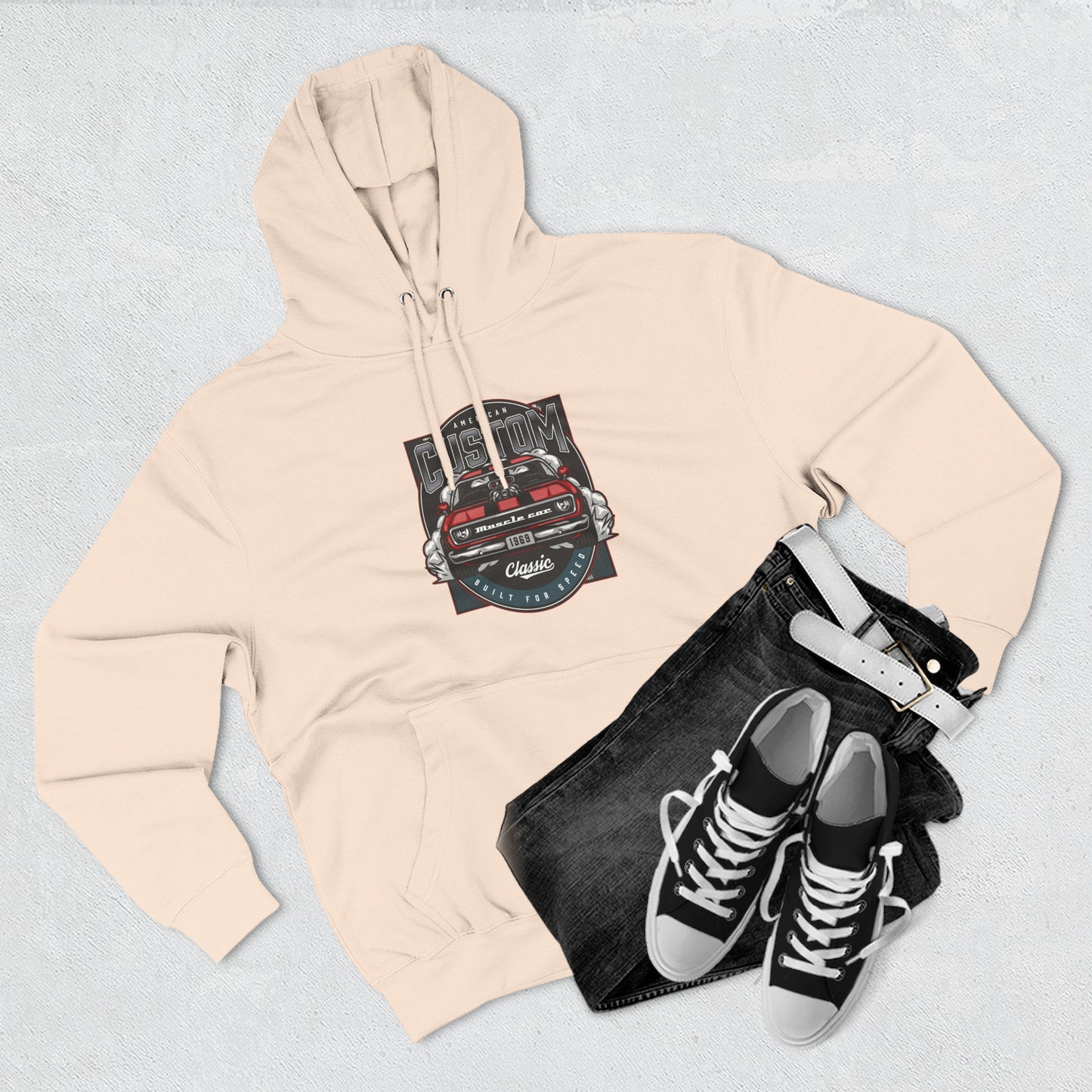 Retro Red Camaro Hoodie — Vintage Muscle Car Graphic Pullover