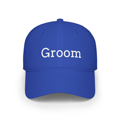Groom Baseball Cap — Embroidered Red Low Profile Wedding Hat