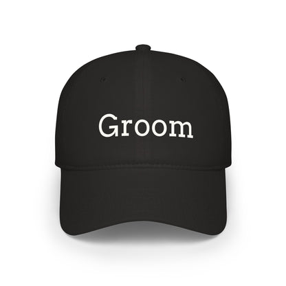 Groom Baseball Cap — Embroidered Red Low Profile Wedding Hat